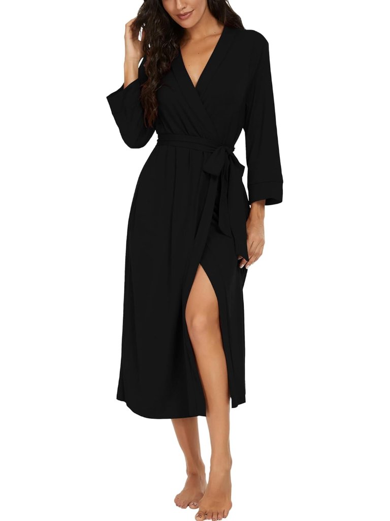 Women Kimono Robes Long Knit Bathrobe Lightweight Soft Knit Sleepwear V-Neck Cas